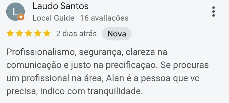 Avaliação no Google de Laudo Santos